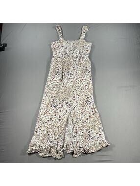 JAPNA FLORAL Smocked Back BUTTON-DOWN Sleeveless MAXI SUNDRESS Size Medium